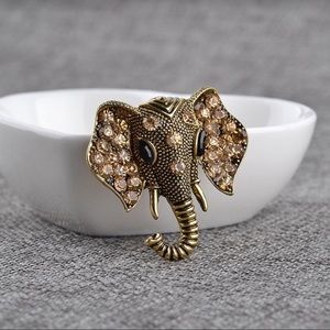 Vintage Gold African Elephant Topaz Fashion Brooch